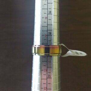 Stainless Steel Gold Tone Ring Top Bottom Ribbing  Size 10 Classic Modern